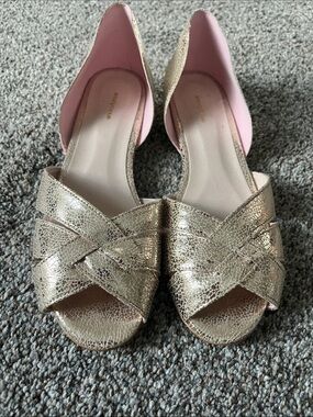 Anonymous Copenhagen Metallic Gold Open-Toe D'Orsay Flats size 38 7.5